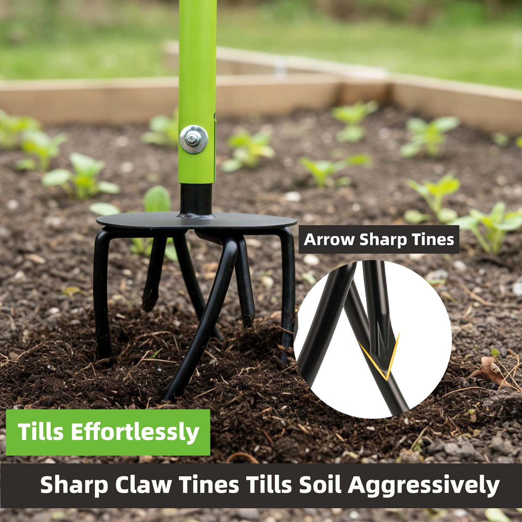 KLDOLLAR Hand Tiller Cultivator, Manual Twist Tiller with Sharp Arrow Tines