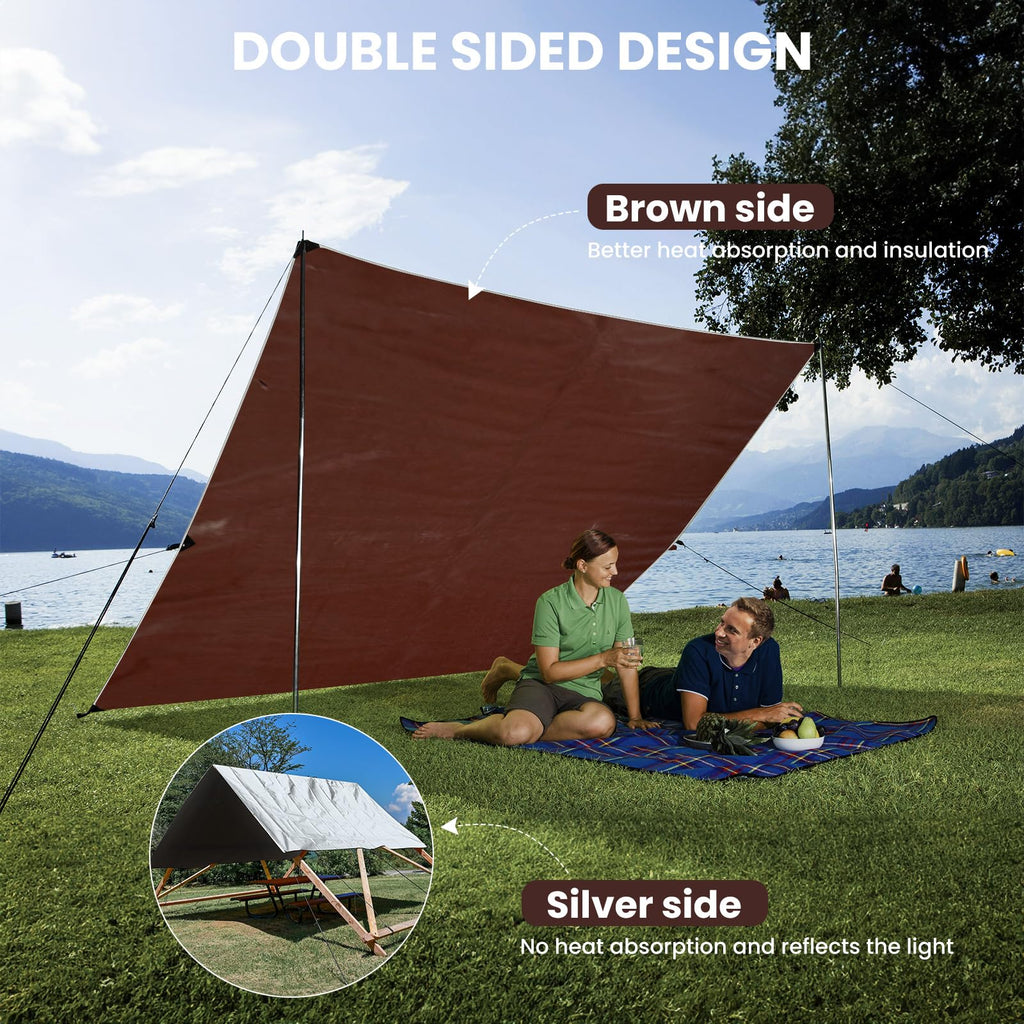 Sunvigor Tarp Waterproof 8x10Ft, Heavy Duty Tarp Cover Extra Thick 14 Mil Tear and UV Resistant, Outdoor Tarps with Grommets and Reinforced Edges for Roof, Camping, Patio, Pool, Boat (Silver/Brown)