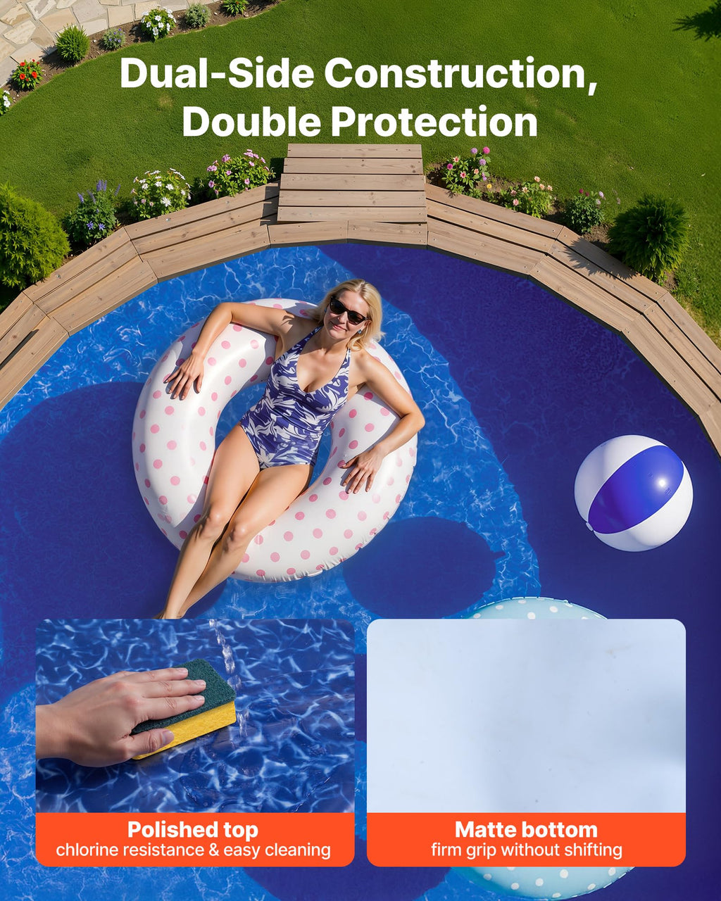 VEVOR 8ft Stock Tank Round Pool Liner, Overlap Above Ground Swimming Pool Liners for 27.5 in Wall Height, Extra Thick Heavy Gauge Vinyl, with Leak-Proof Patches, Designed for Steel Sided Above-Ground