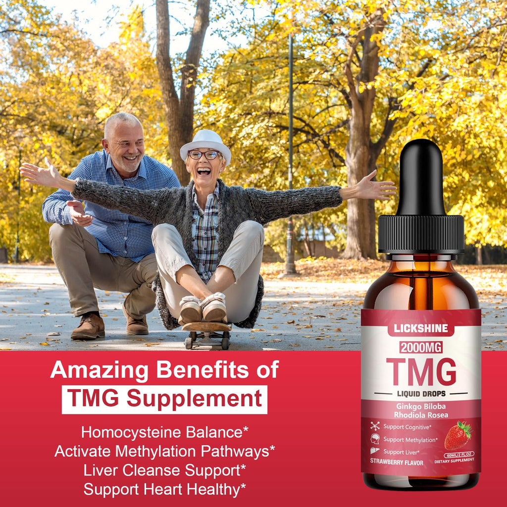 lickshine 1 Packs 2000MG TMG Suupplements Liquid Drops - Trimethylglycine, Ginkgo Biloba, Rhodiola Rosea & Vitamins B, High Absorption, Brain Function - Strawberry Flavor 2 Fl.Oz