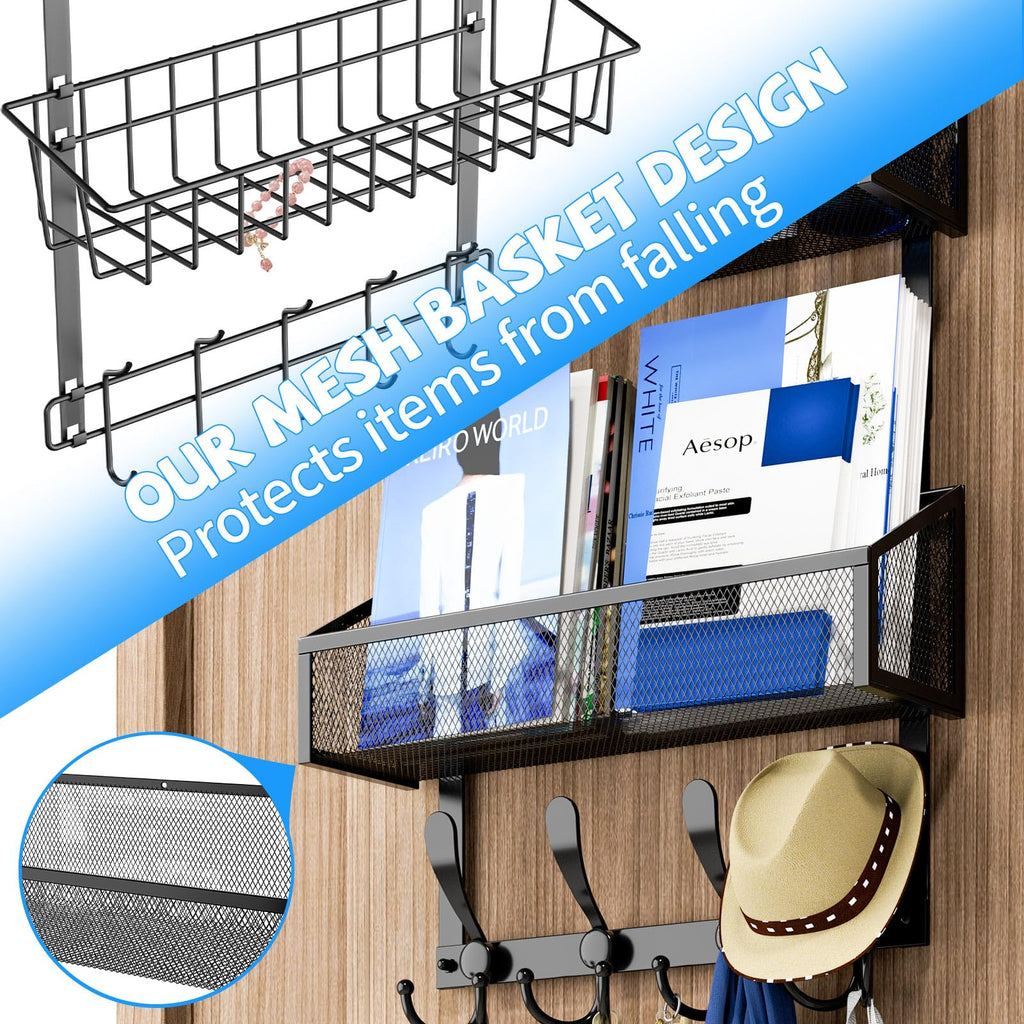 Kaiferty Over The Door Hooks Organizer, Coat Rack Over The Door Storage Hanger Towel Rack, Back of Door Storage Organizer for Bathroom,Bedroom,Kitchen,Office (Black, 2-Tier)