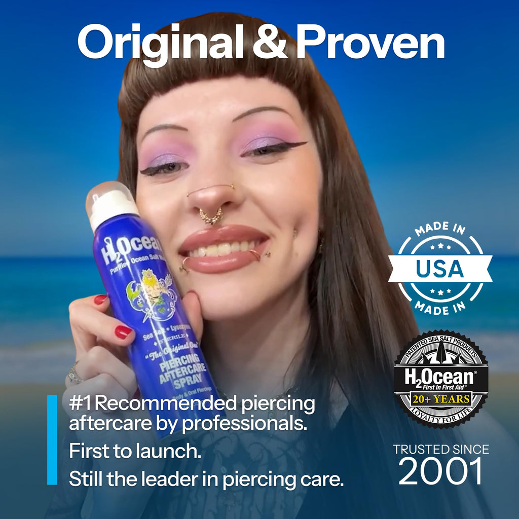 H2Ocean Piercing Aftercare Spray 4oz - Sterile Saline Solution - Wound Wash