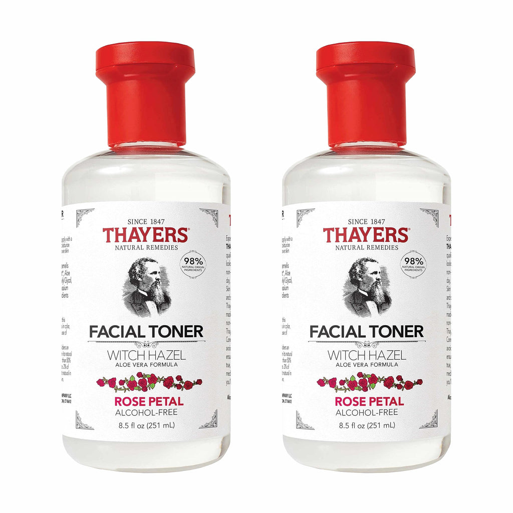 Thayers Alcohol-Free, Hydrating Rose Petal Witch Hazel Facial Toner with Aloe Vera Formula, Vegan, Dermatologist Tested and Recommended, 8.5 Oz (Pack of 2)