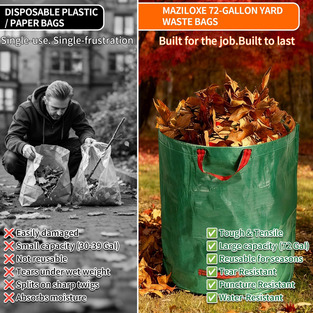 Maziloxe 3Pack 72Gal Tear-Resistant Reusable Yard Waste Bags with Gloves