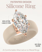 Rinfit Silicone Ring with Stone, Marquise Cut CZ - Nude/RG, Size 6