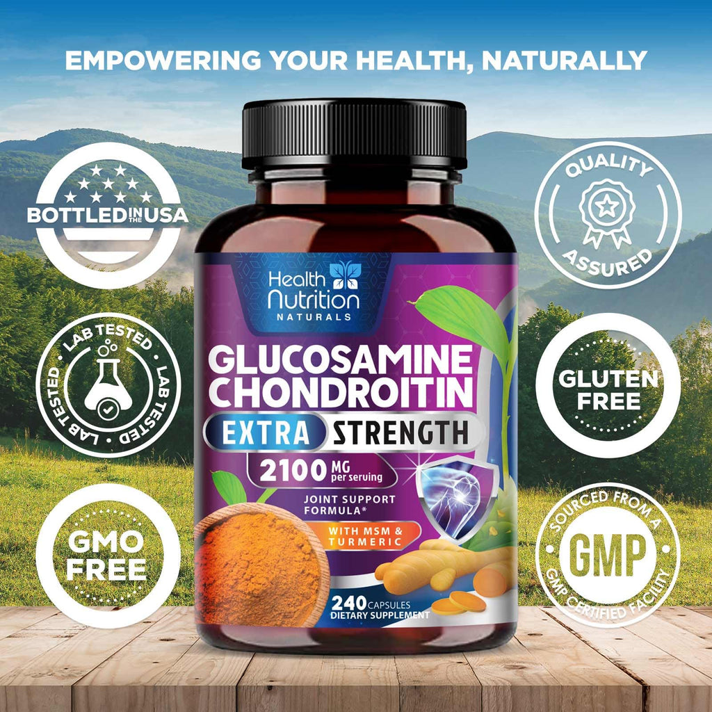 Glucosamine Chondroitin MSM Complex - 3X Strength Joint Support Supplement with Glucosamine Sulfate, Turmeric, Boswellia - For Cartilage, Mobility & Flexibility - Bottled in USA, 240 Capsules