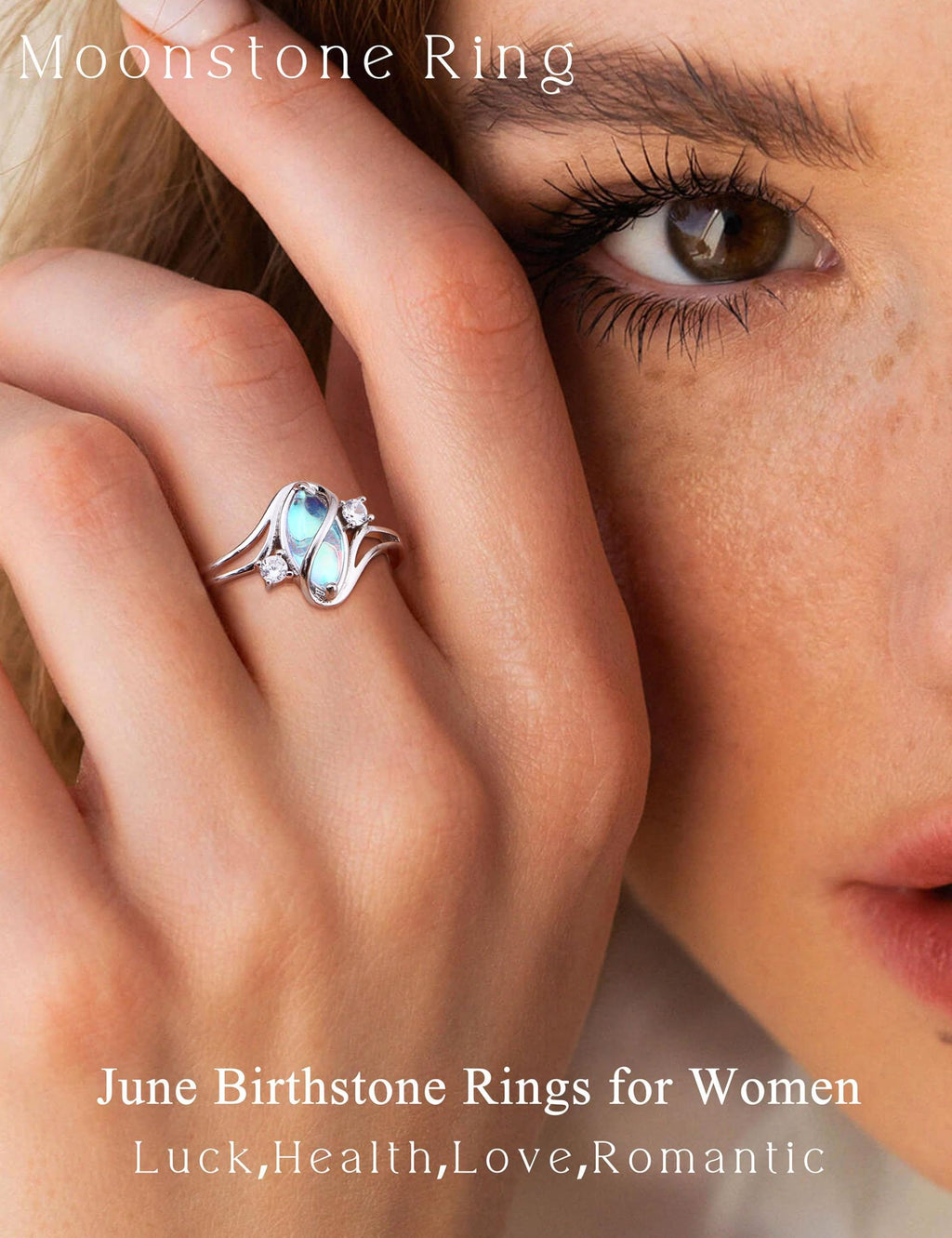 ADRAMATA 925 Sterling Silver Rings for Women Moonstone Ring Statement Size8