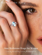 ADRAMATA 925 Sterling Silver Rings for Women Moonstone Ring Statement Size8
