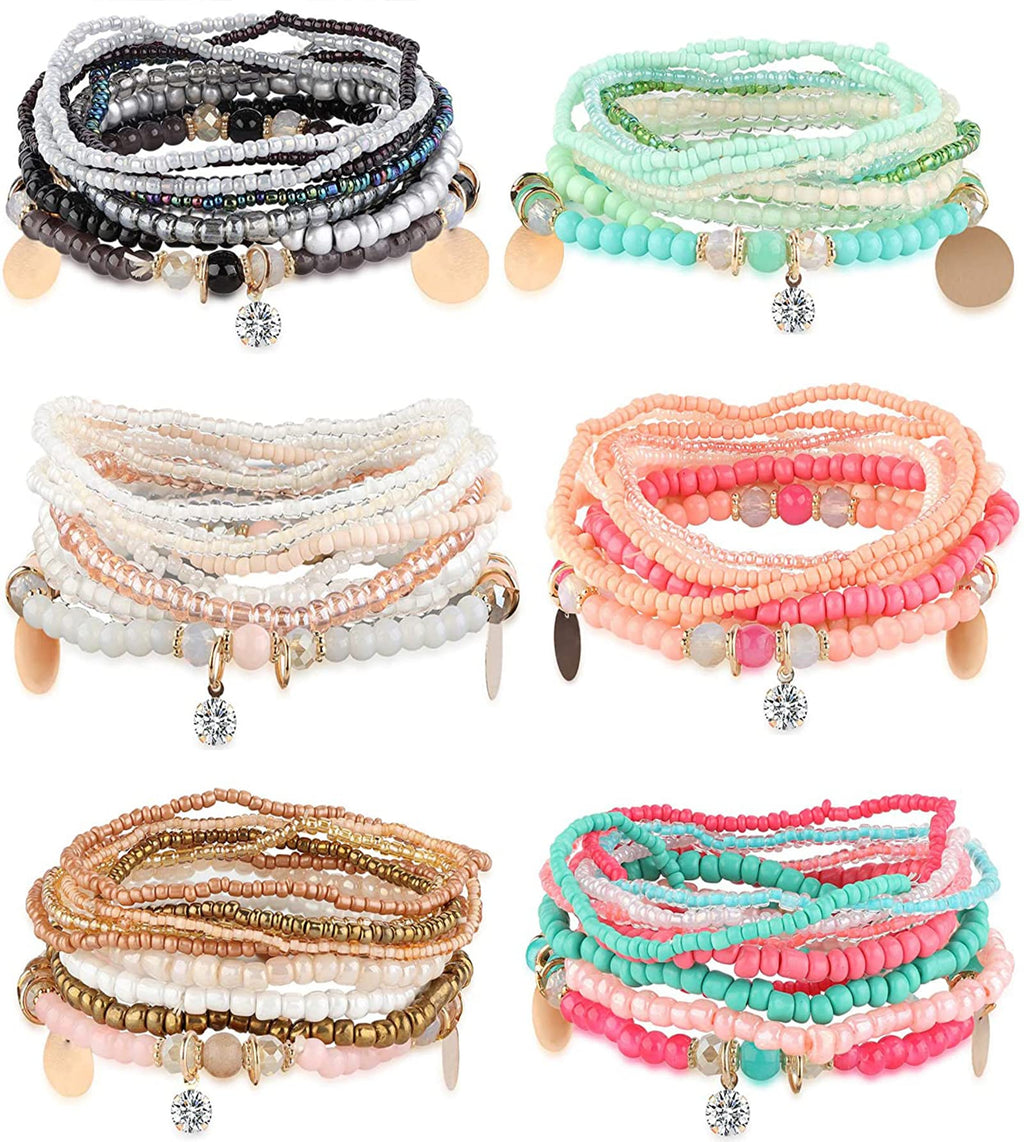 MILACOLATO 6Sets Boho Bead Stackable Bracelets for Women Men Adjustable