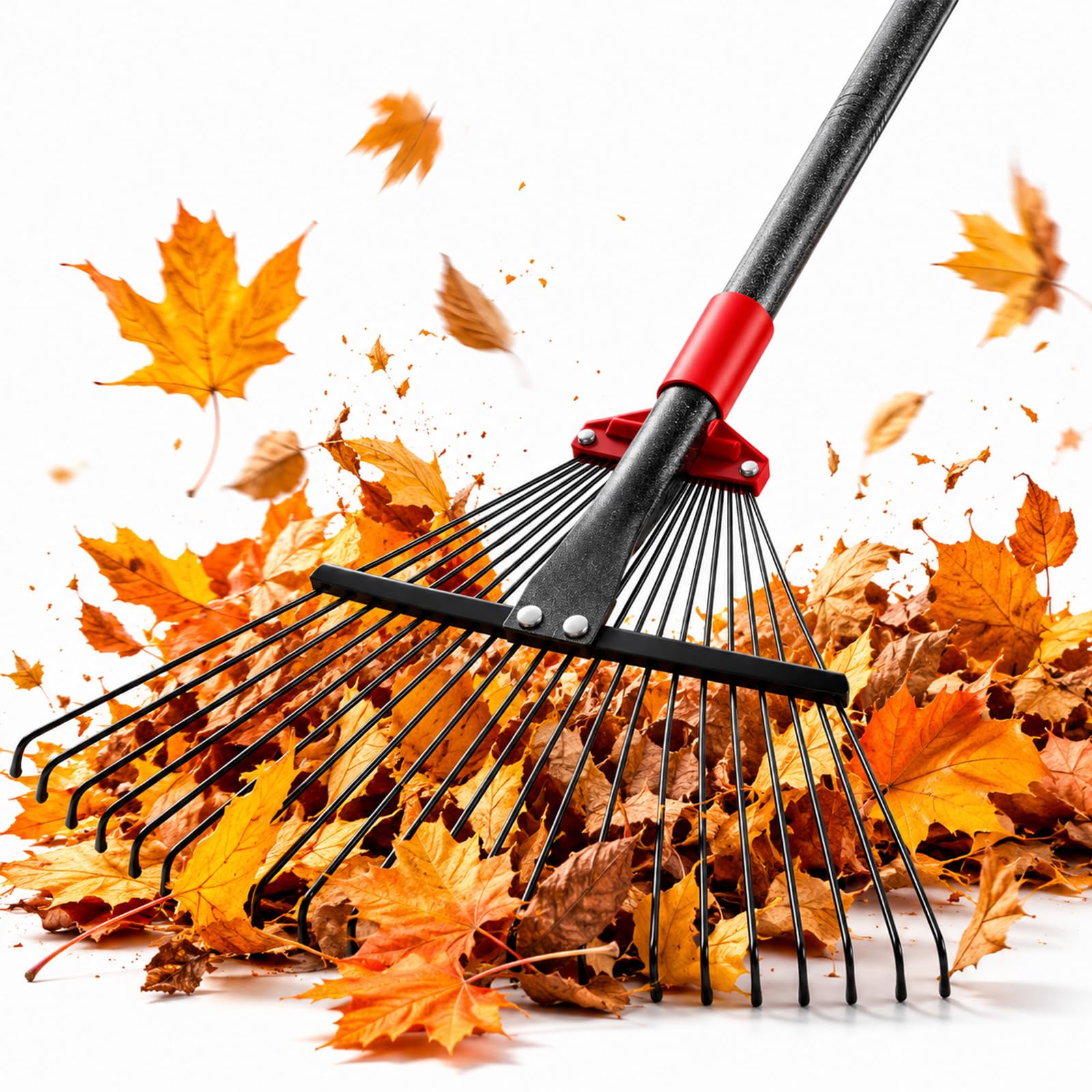 76Inch Adjustable Metal Leaf Rake, 18 Metal Tines Heavy Duty Leaves Rake for Lawns with 8-18" Expandable Head Long Handle Garden Rakes for Leaves Yard Gardening Grass Outdoor Camping Debris