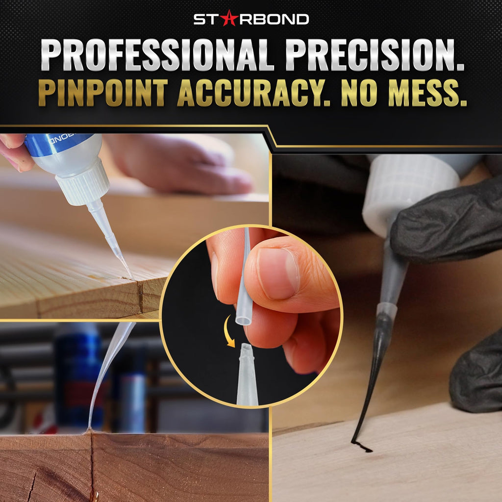 Starbond Medium Super Glue Pro Kit (2 oz) – Strong, Fast, All-Purpose CA Glue (Cyanoacrylate Adhesive) – with Anti-Clog Cap, Precision Tips & Extra Nozzles for Woodworking, Quick Fixes & Hobby Models