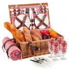 HYBDAMAI Picnic Basket for 4 Persons with Waterproof Picnic Blanket and Insulated Cooler, Large Wicker Picnic Basket for Camping, Outdoors, Valentine's Day, Christmas, Birthday, Wedding Gift