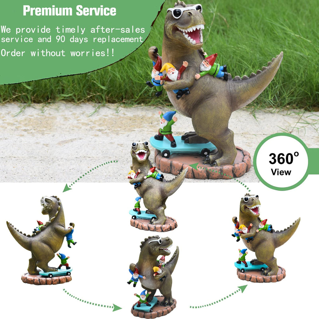 ACHYHAVIN Garden Statue Outdoor Decoration, Cool Dinosaur Play Skateboard with Gnomes Figurines, Indoor Outdoor Decor Art for Patio Lawn Yard, Housewarming Garden Gift…