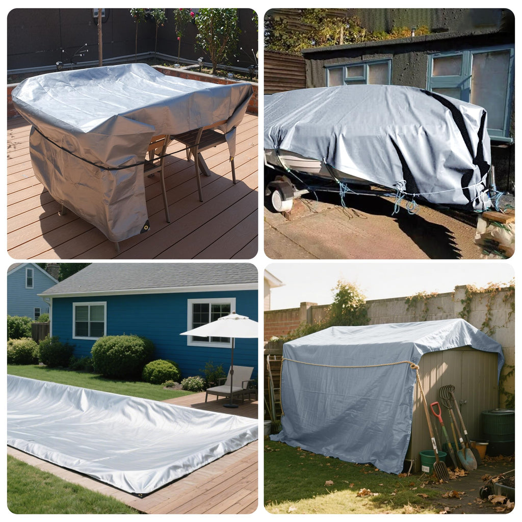 TARPAL 9x12 tarp,Heavy Duty Tarp 14mil Silver Reflective Tarps Waterproof with Grommets and Reinforced Edges UV Protection,Tear Resistant for Firewood,RV,Boat,Roof,Car,Camping