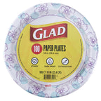 Glad Round Disposable Paper Plates, Blue Flower Design, 10 Inch, 100 Count – Soak-Proof & Cut-Resistant – For Dinner, Snacks & Everyday Use