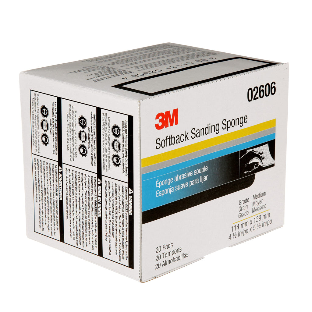 3M Softback Sanding Sponge 02606, 4 1/2 x 5 1/2 in, 20 Pack, Medium Grit, Fast Cutting