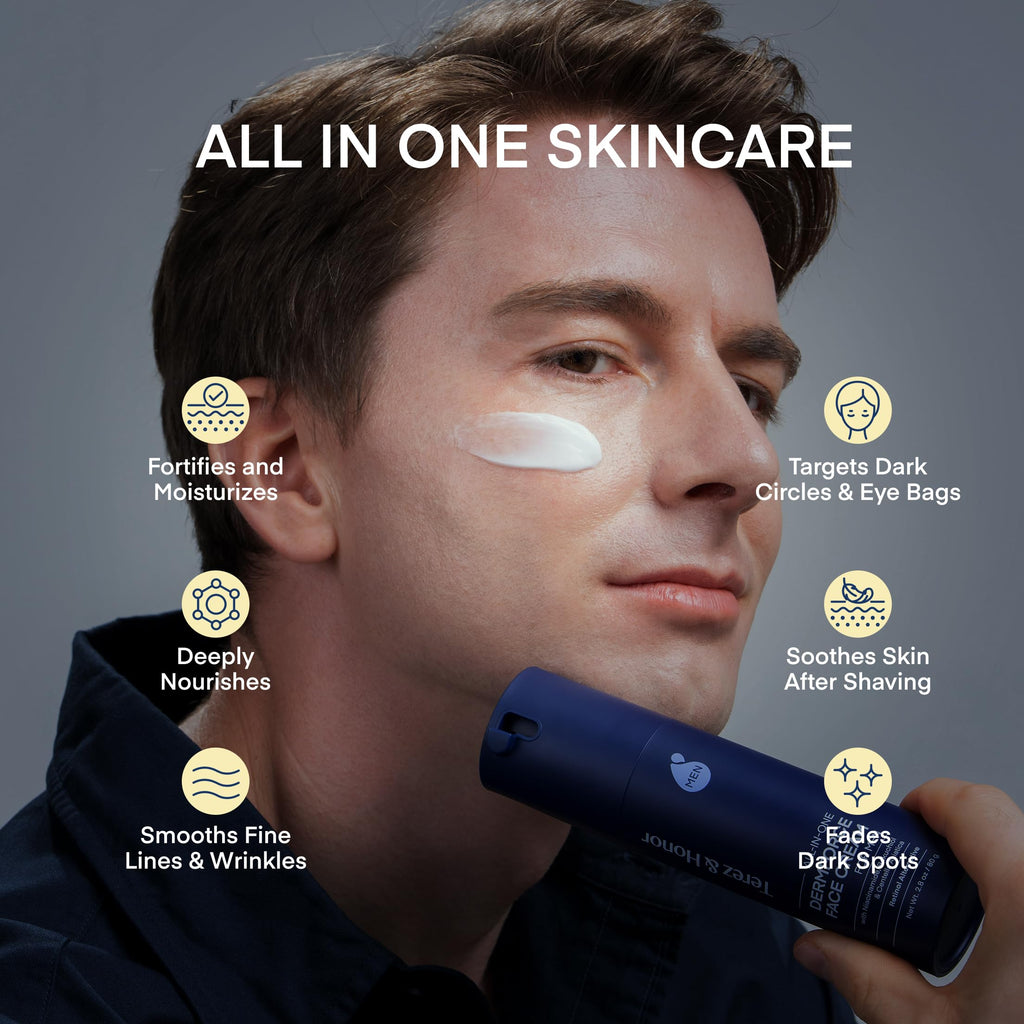 TEREZ & HONOR 6-in-1 Face Cream for Men: Korean DermForce Anti-Aging Moisturizer with Niacinamide, Bakuchiol & 5-CICA – Hydrates, Smooths & Helps Reduce Wrinkles, Dark Circles & Eye Bags – 2.8 oz
