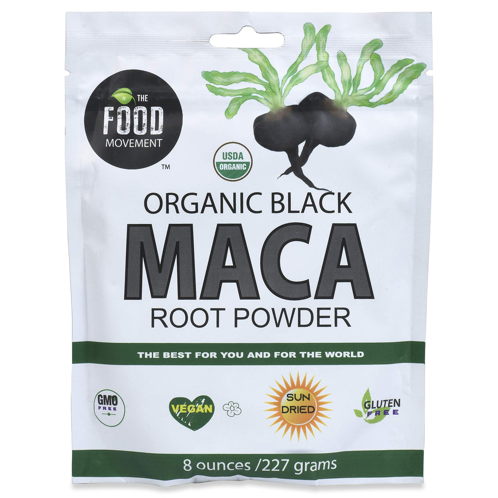 The Food Movement Co. Black Maca 8 oz Raw Food Powder - Organic, Non-GMO, Vegan, Gluten Free- Black Maca Root Supplement for Whole Body Wellness