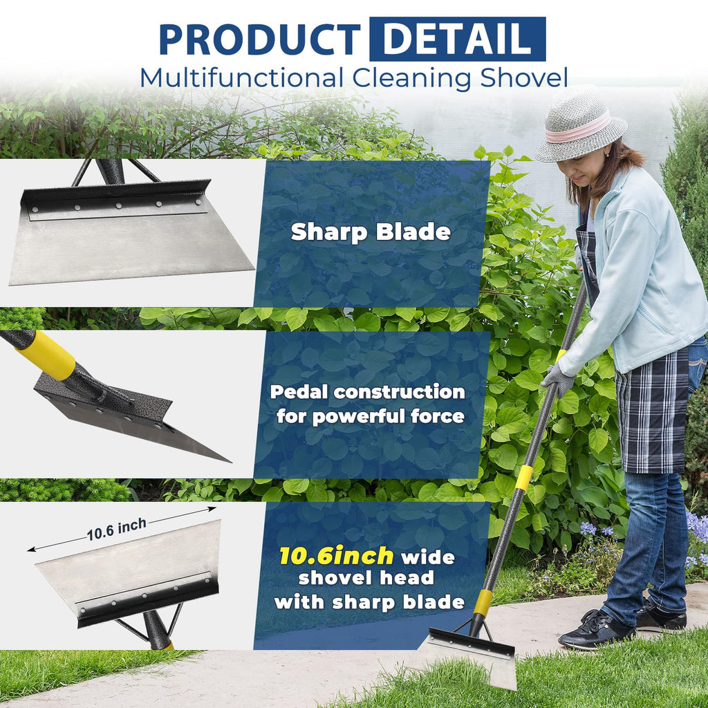 Floor Scraper Long Handle Heavy Duty, 60" Multifunctional Cleaning Shovel, Ice Scraper Stainless Steel Garden Tools Weed Scraper for Cleaning,Weeding,Scraping,Ice Remove,Landscaping,Yard