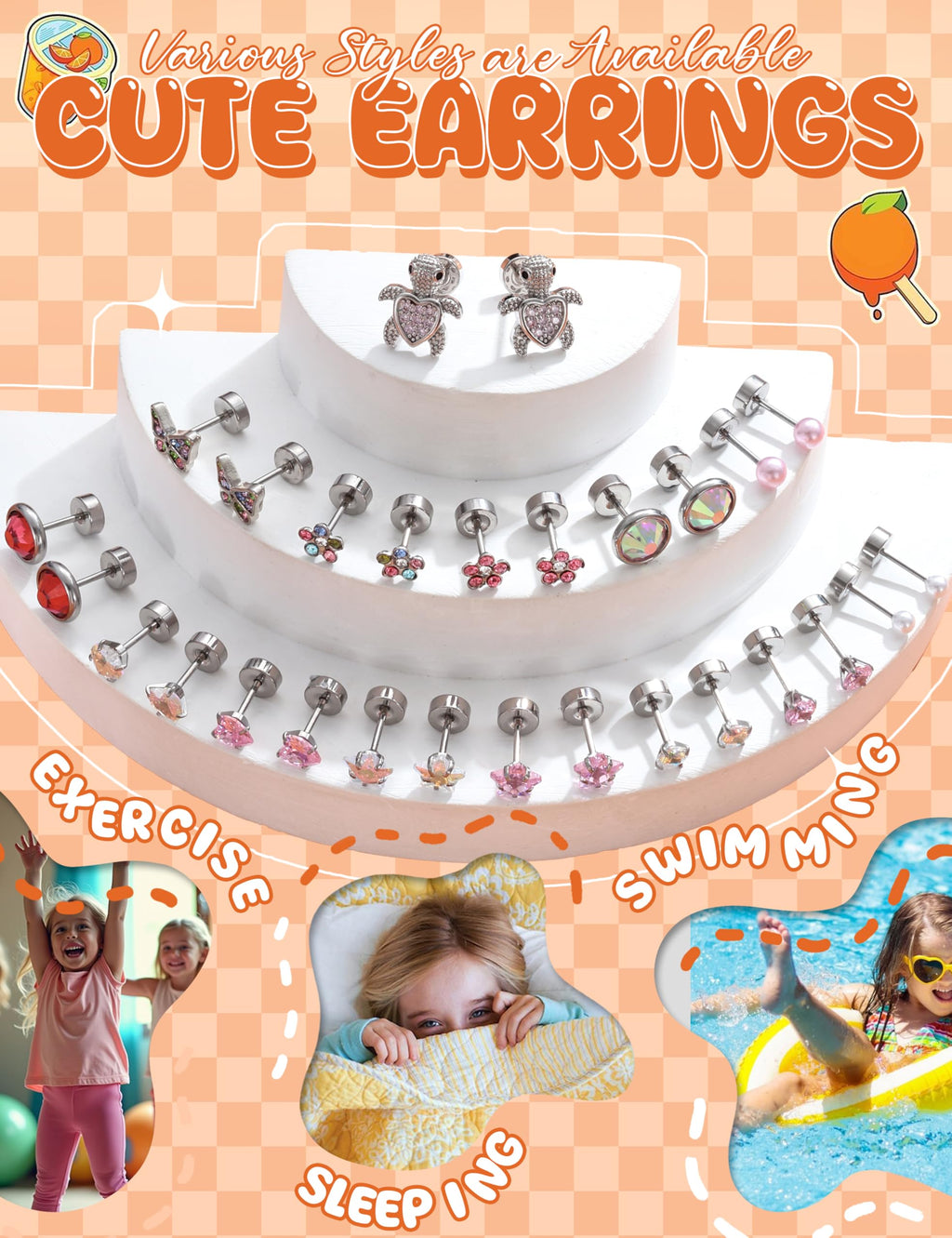 Hypoallergenic Screwback Earrings for Women Girls 20G Colorful