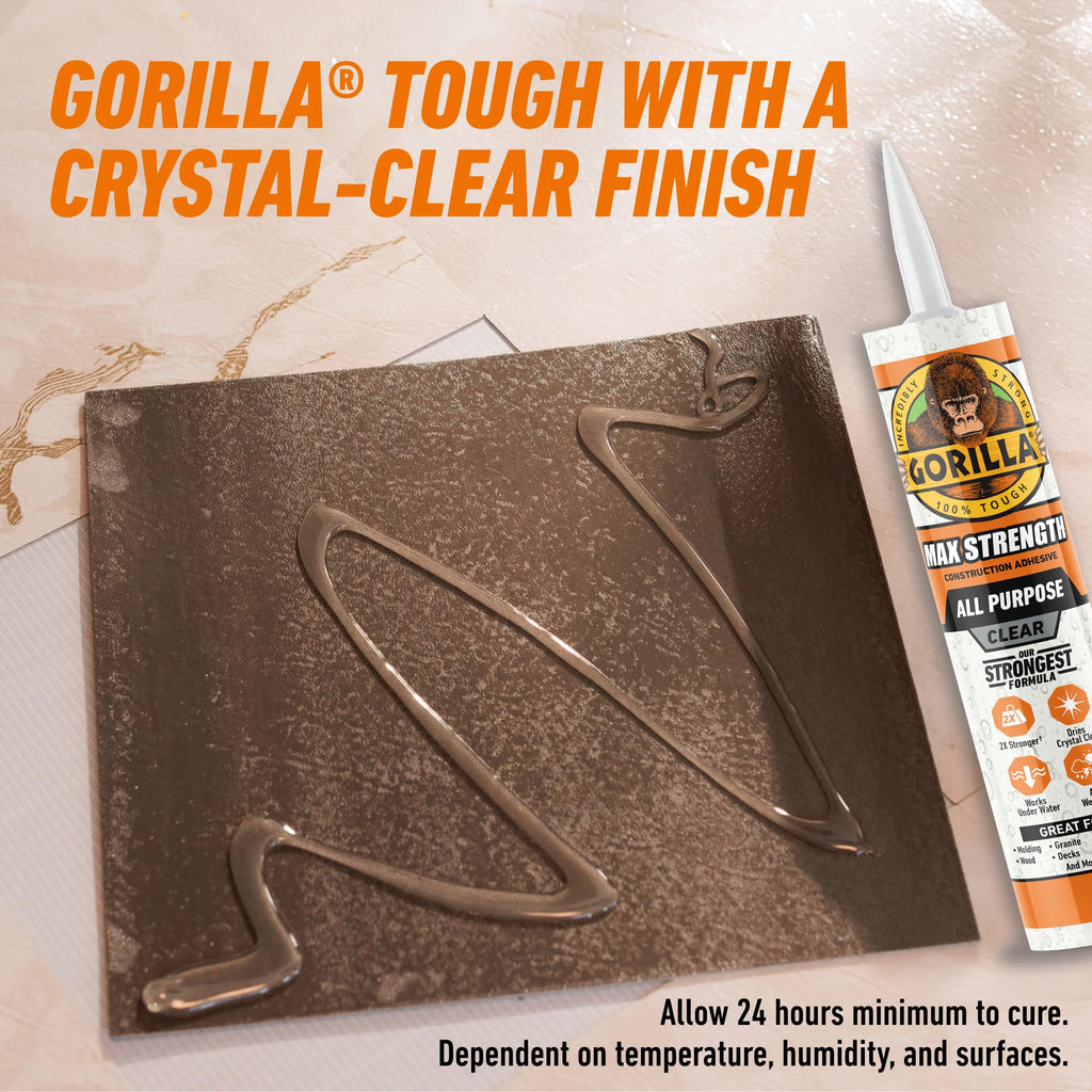 Gorilla Max Strength Construction Adhesive, Clear, 9 oz Cartridge