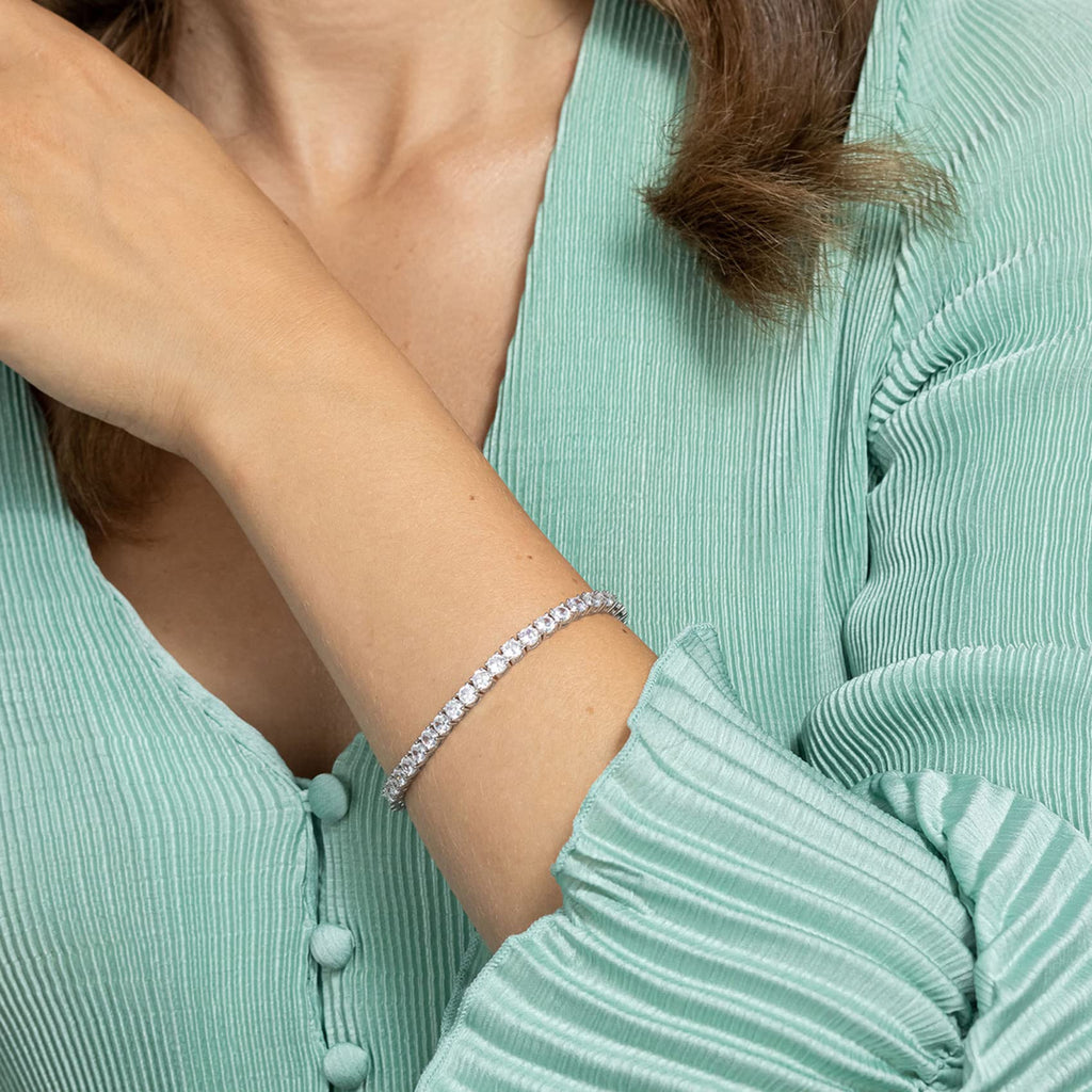 PAVOI Zirconia Cubic CZ Classic Tennis Bracelet for Women, White Gold