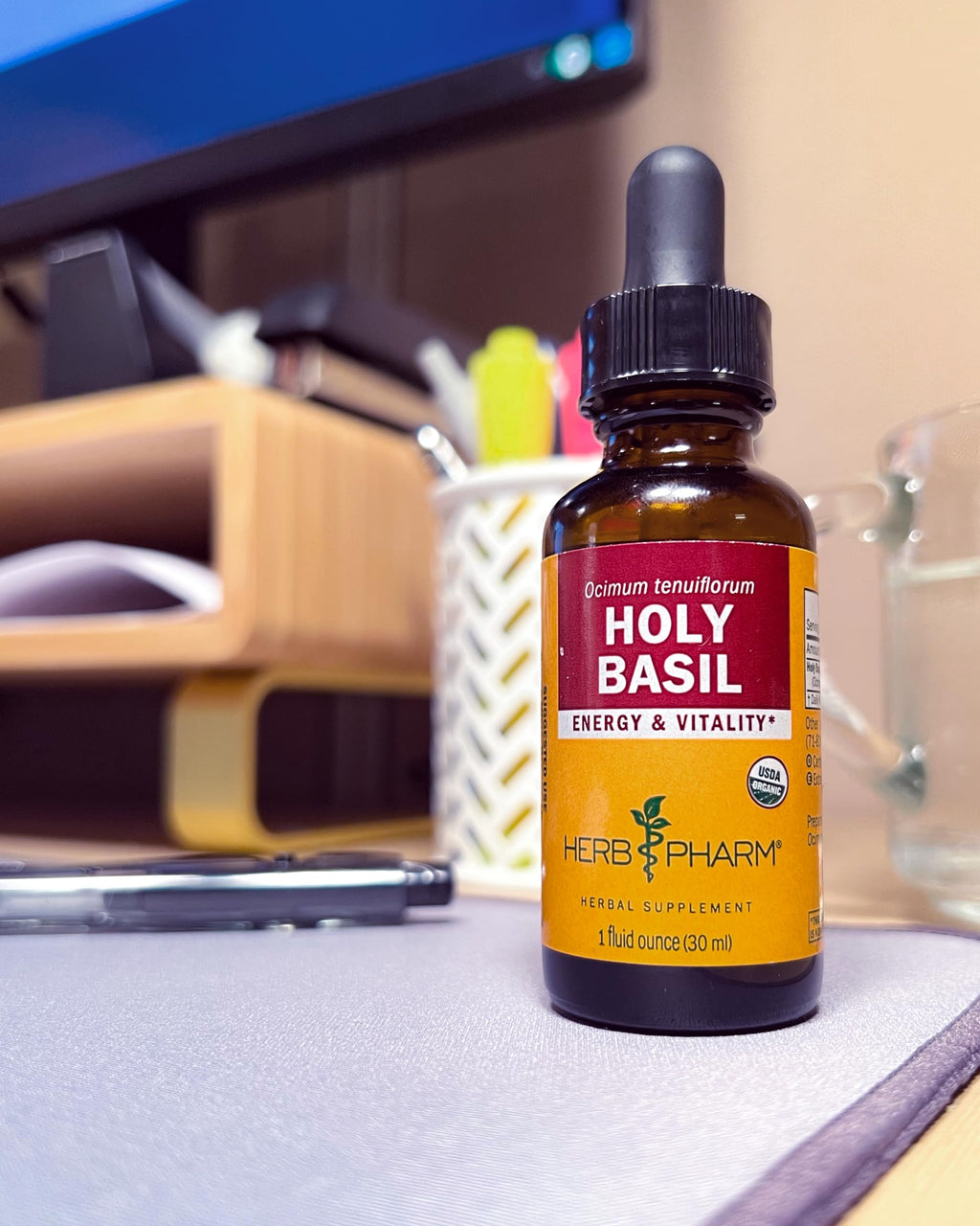 Herb Pharm Certified Organic Holy (Tulsi) Liquid Extract for Energy and Vitality Basil, 4 Fl Oz