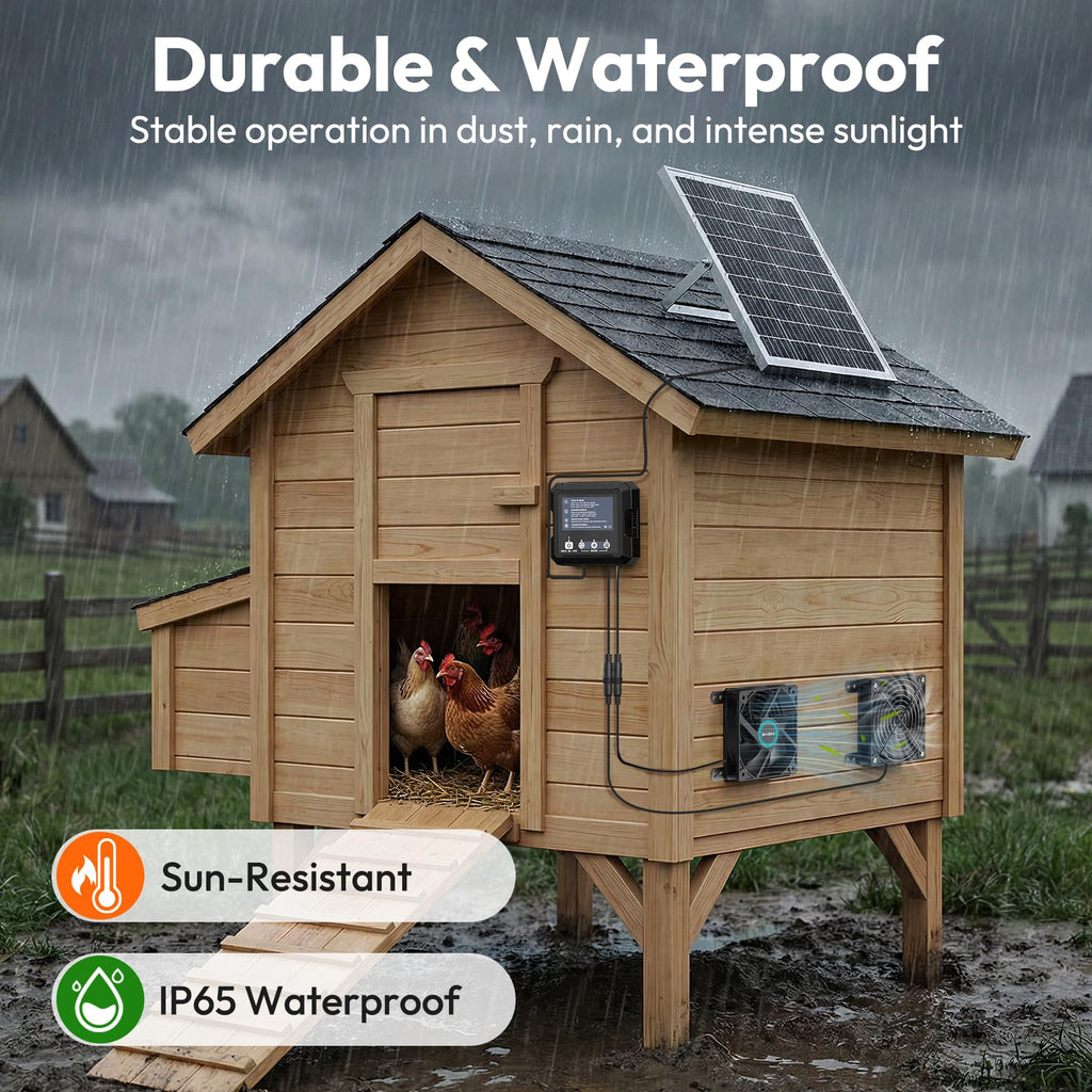 Solar Fan for Chicken Coop with 7500mAh Battery, 25W Solar Powered Fan