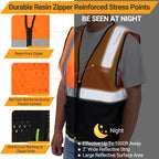 AYKRM 2 Pockets Orange black custom Mesh High Visibility Reflective Safety Vest for men & Women ANSI/ISEA 107 Standards