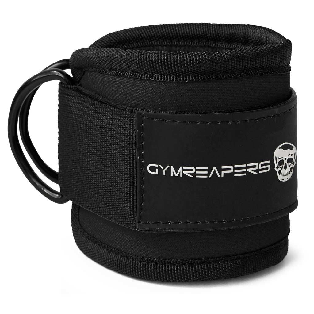 Gymreapers Ankle Strap (Single) For Cable Machine Kickbacks, Glute Workouts, Lower Body Exercises - Adjustable Leg Strap with Neoprene Padding (Black, Single)
