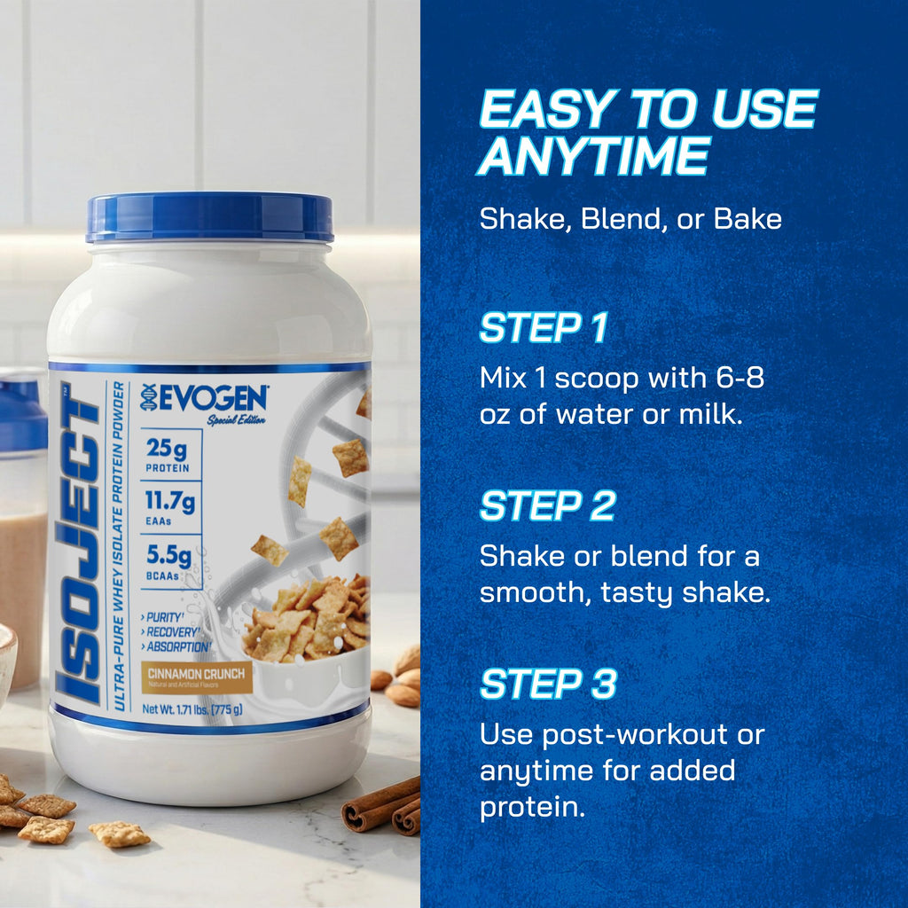 Evogen Isoject - Whey Protein Isolate | Ultra-Pure Whey Protein Powder with Ignitor Enzymes, BCAAs, and EAAs | Enhanced Absorption & Recovery | Cinnamon Crunch | 26 Servings