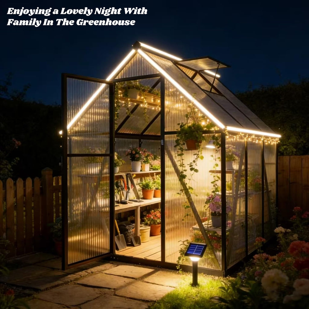 FLY BY YAN 6x6FT Outdoor Polycarbonate Greenhouse with Roof Vent, Dark Gray