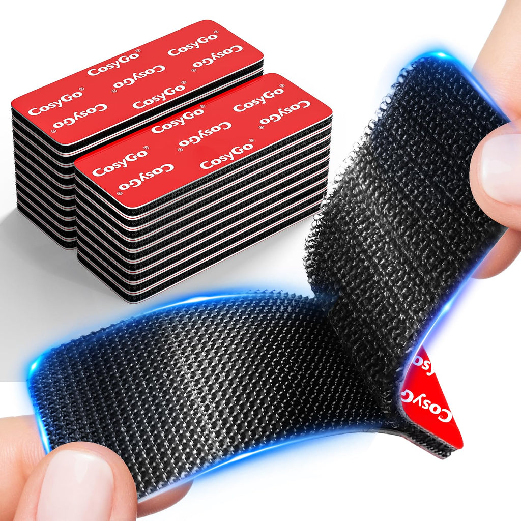 Cosygo Heat Resistant Hook and Loop Strips, Heavy Duty & Waterproof, Strong Hold for Car Mats Outdoor Indoor Use, 20 Sets 3.2x1.2 Inch Black