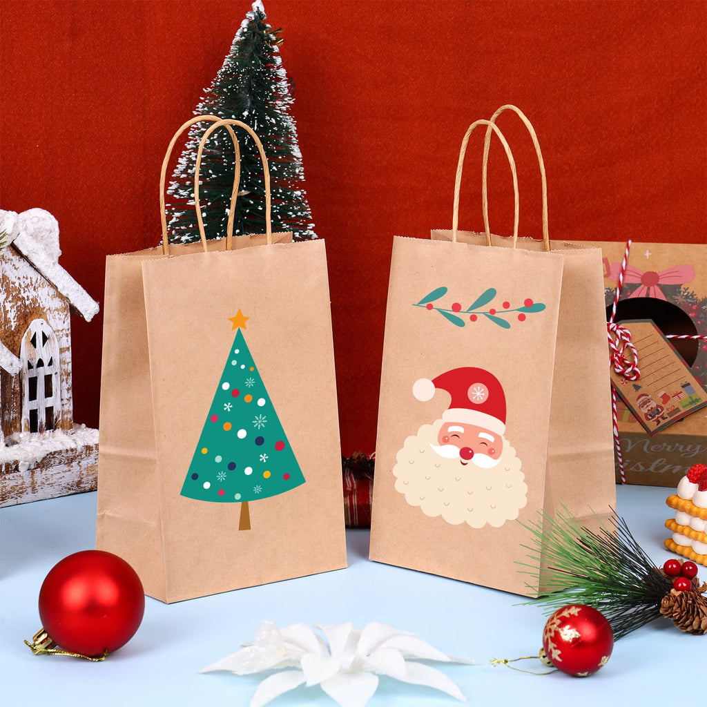 OUTUXED 150pcs Brown Paper Bags with Handles, 5.25x3.2x8in Small Gift Bags