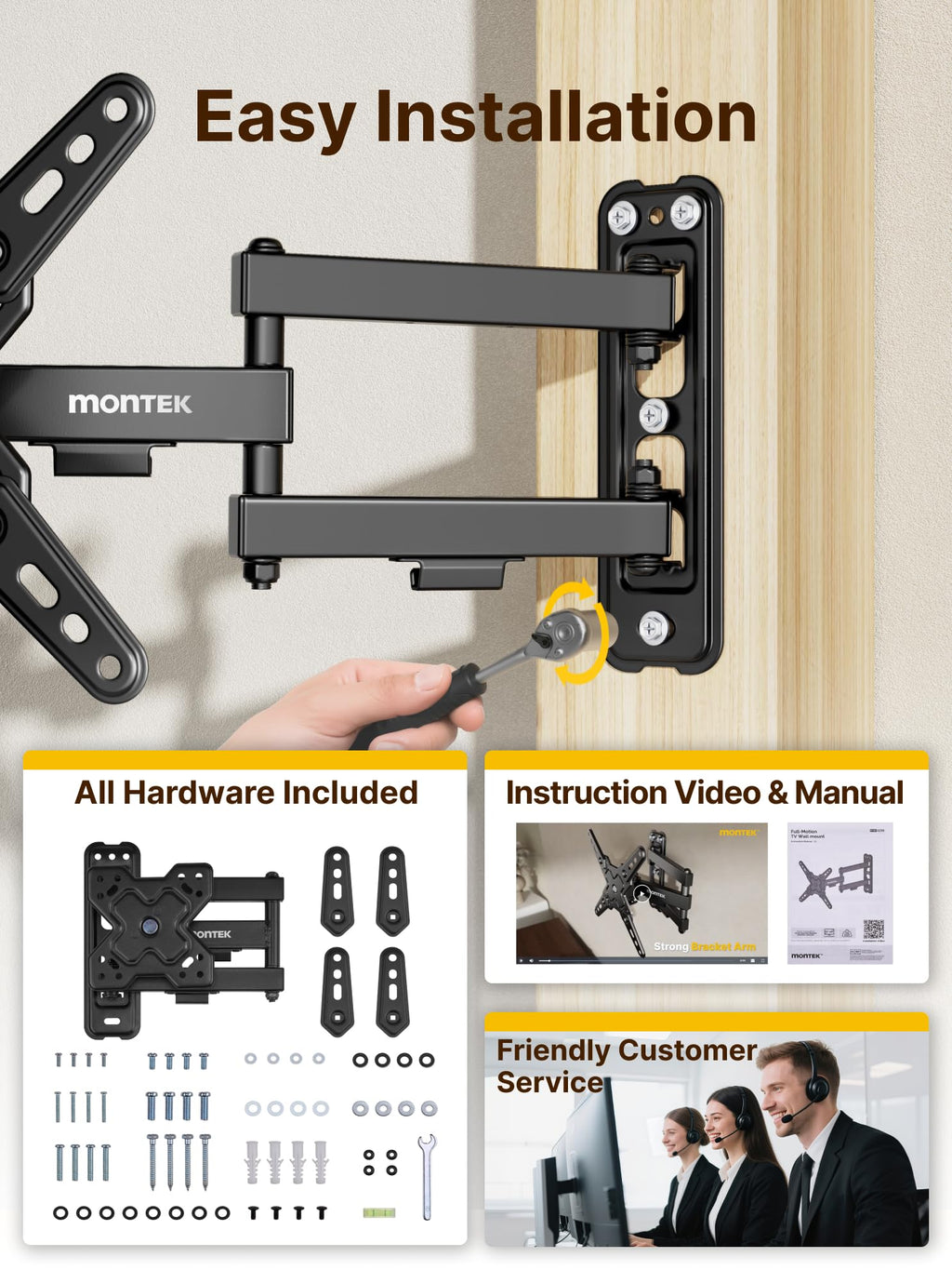 monTEK Full Motion Small TV Wall Mount for 13-43 Inch TVs up to 44 lb