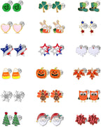 18 Pairs Hypoallergenic Flat Back Holiday Earrings Set for Girls Women