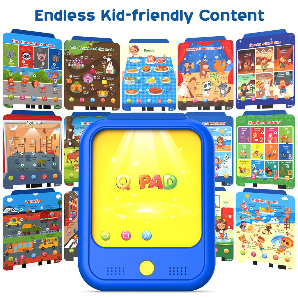 Kids Learning Tablet Educational Learning Pad for Toddlers 2-5 to Learn Alphabets, Numbers, Foods, Time, Music, Vehicles,Jurassic Park, Tablet Toy for Toddlers Ages 2 3 4 5 6 Years Old