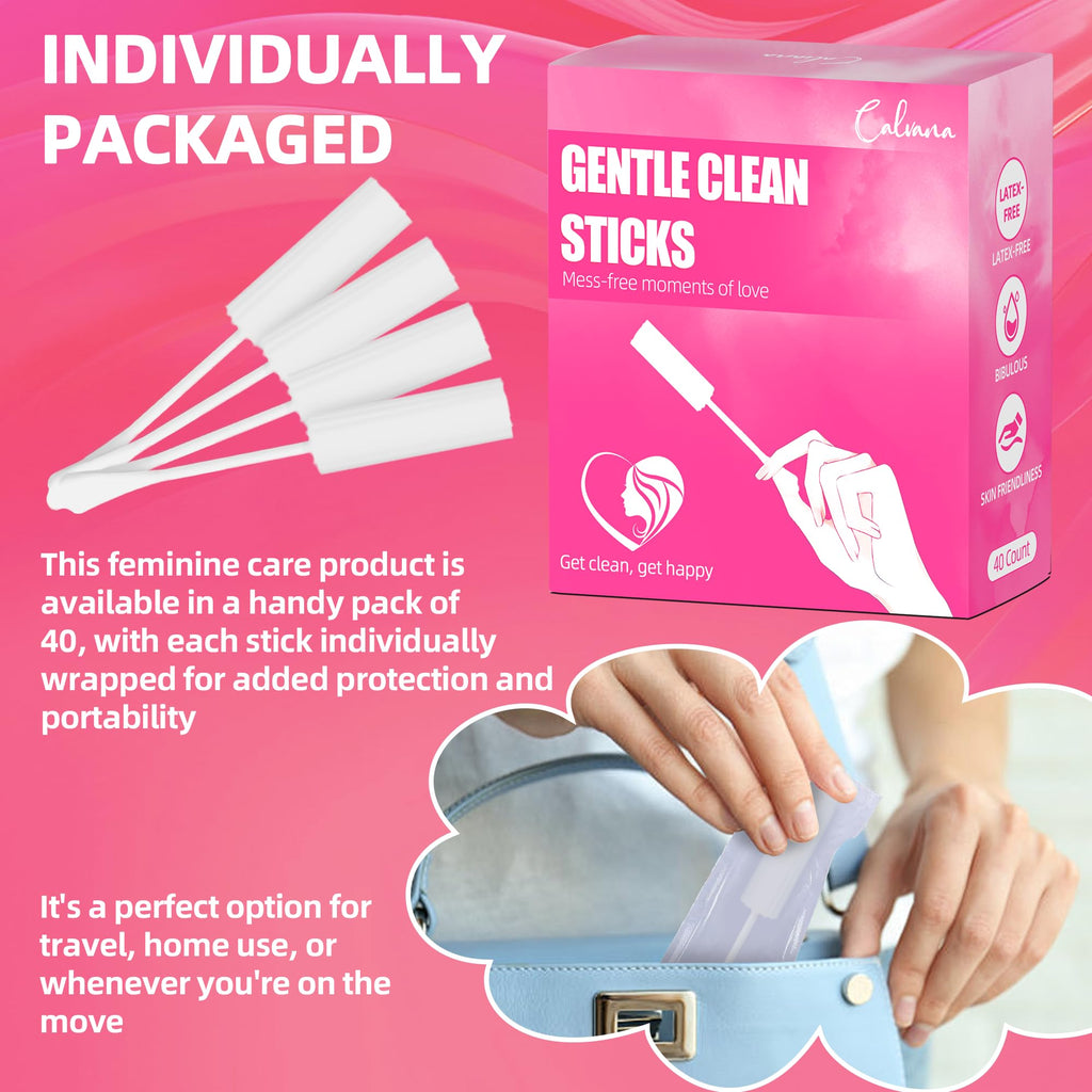 (40-Pack) Calvana White Drip Sticks for Females, Drip Stick Absorbing Sponge, Awkward Essentials, Soft and Comfortable Design, Long Handle Easy Grip, Individually Packaged