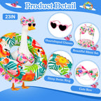 Ciyufavo 23 in Porch Goose Summer Outfit Bikini, Hawaiian Porch Goose Swimsuit Clothes Costume Accessories with Bow Glasses Swim Ring for 23" Summer Goose Garden Patio Statue Decor (Flamingos)