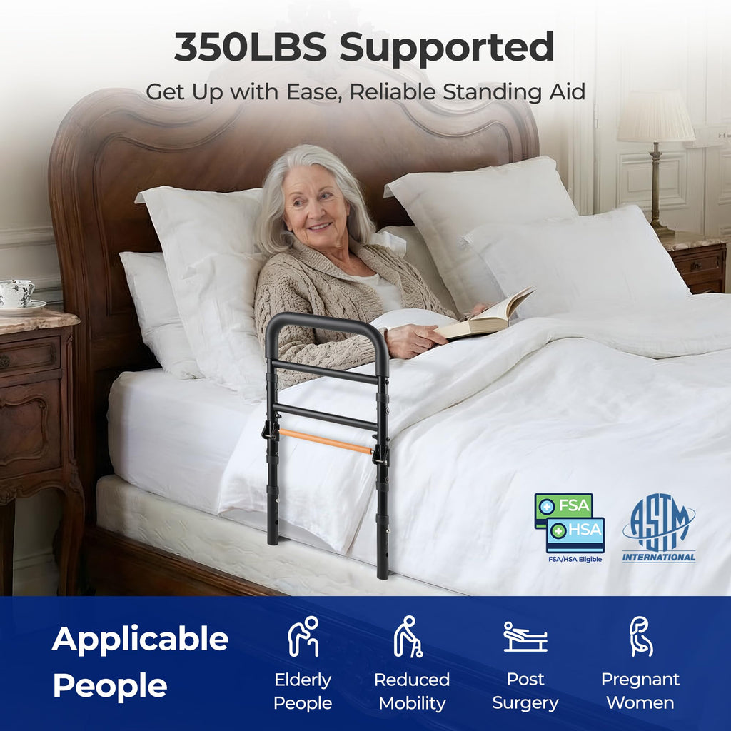NIMOOD C1 Fold Bed Rails for Elderly Adults Safety - Foldable Bed Assist Rail with Adjustable Height, Tool-Free Folding, Sturdy up to 350 Lbs, Bed Cane Fits King Queen Twin Beds