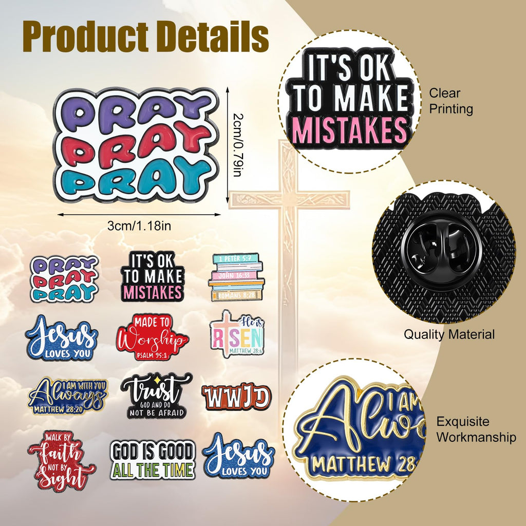 Huquary 36 Pcs 36 Pcs Bible Lapel Pin Set Christian Faith Enamel Pins Jesus Verse Lapel Religious Gifts Christ Bible Verses Gifts