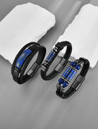 Starnny Lapis Lazuli Bracelets for Men Leather Black Bracelet