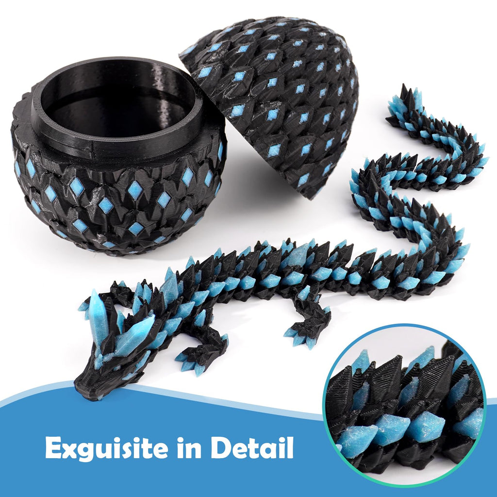 Waaaandefu 3D Printed Dragon Glow in The Dark with Matching Egg – UV Reactive 3D Printed Dragon Egg Set – Upgraded 2025 Collectible for Fantasy Fans