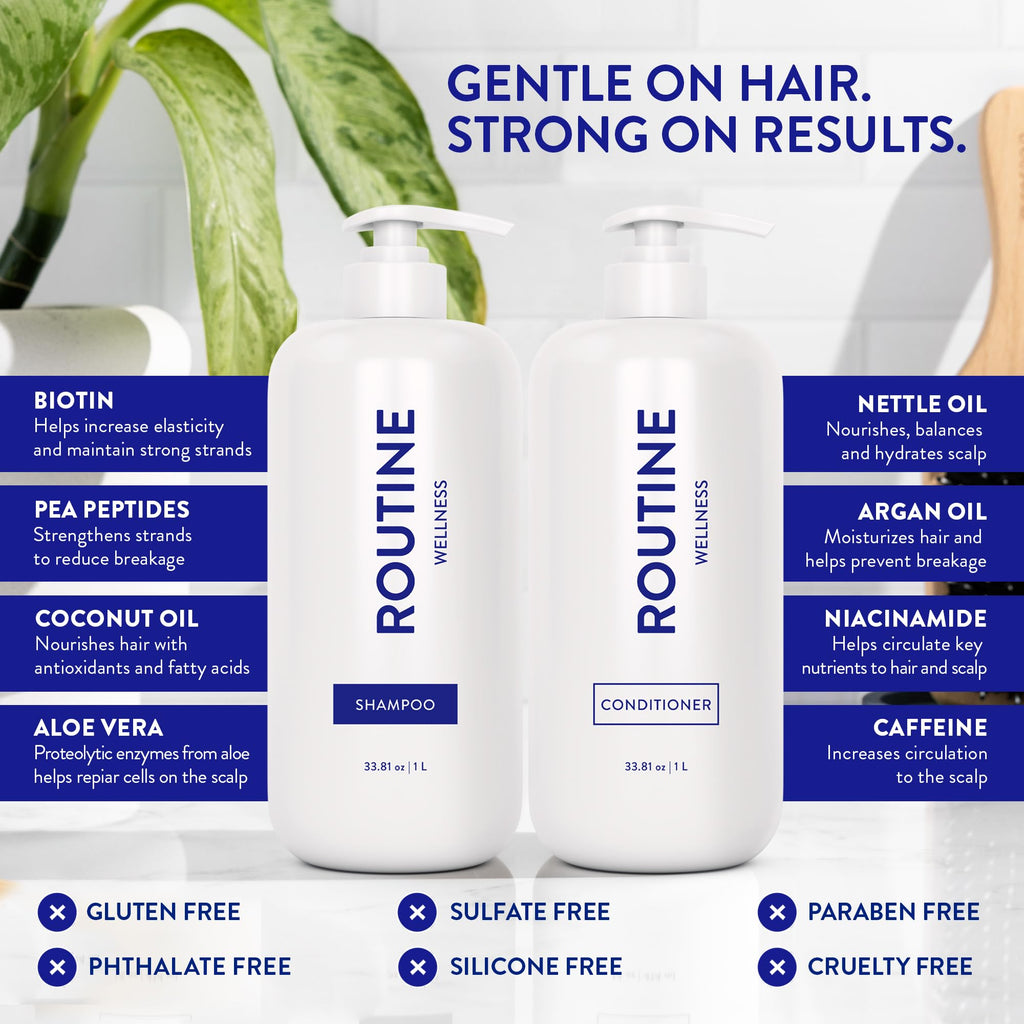Routine Wellness Shampoo & Conditioner Set - Strengthening & Volumizing for Thinning Hair - Promotes Full, Voluminous, Healthy Hair - Coconut & Vanilla (Pack of 2)