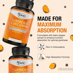 Pure By Nature Turmeric Curcumin with Black Pepper Extract 10 mg Capsules, 1200 mg per Serving, Organic, High Absorption Antioxidant Support (180 Count)