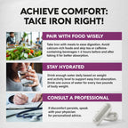 Iron Supplement for Women - Iron 65mg (Ferrous Sulfate 325mg) - Stomach Friendly | Slow Release Iron | High Absorption - Vitamins C, D3, B6, B12 & Folate - Iron Level & Energy Support - 120 Capsules