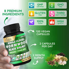 Cadane Wormwood Whole Cloves Black Walnut with Ginger, Garlic, Oregano, Fennel & Black Pepper | Digestive & Wellness Support | 120 Capsules – 60-Day