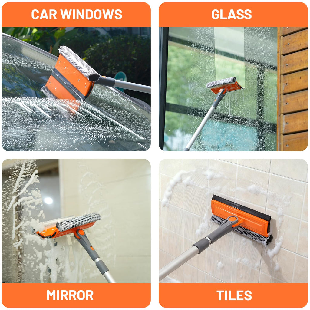 eazer Professional Window Squeegee, 2-in-1 Rotatable Squeegee for Window Cleaning Kit, Window Cleaner Tool, Window Washing Equipment Kit with Extension Pole (20''-30'') for Shower/Windshield