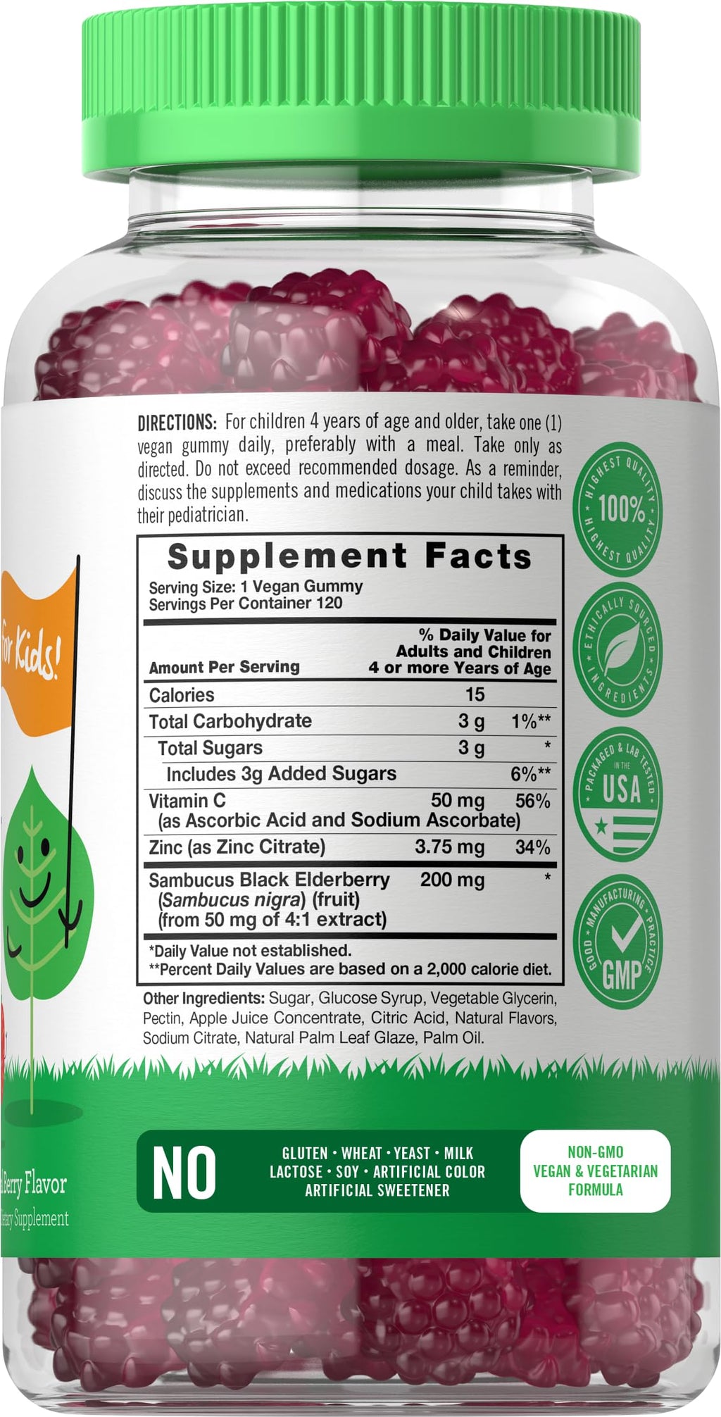 Carlyle Elderberry Gummies for Kids | 120 Count | Zinc and Vitamin C | Berry Flavor | Vegan, Non-GMO, and Gluten Free | by Lil' Sprouts