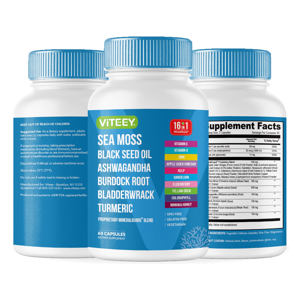 Viteey Sea Moss Capsules with Black Seed Oil - 16in1 MineralGuard